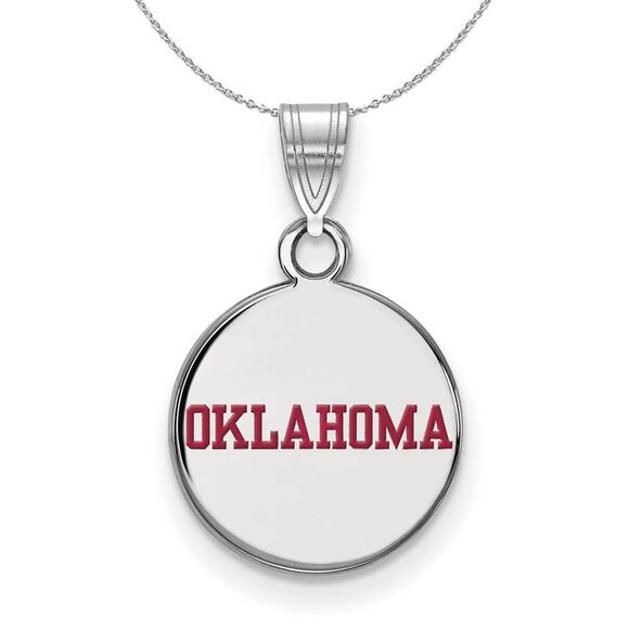 Sterling Silver U of Oklahoma Small Enamel Disc Pendant Necklace, 24in - Picture 1 of 8